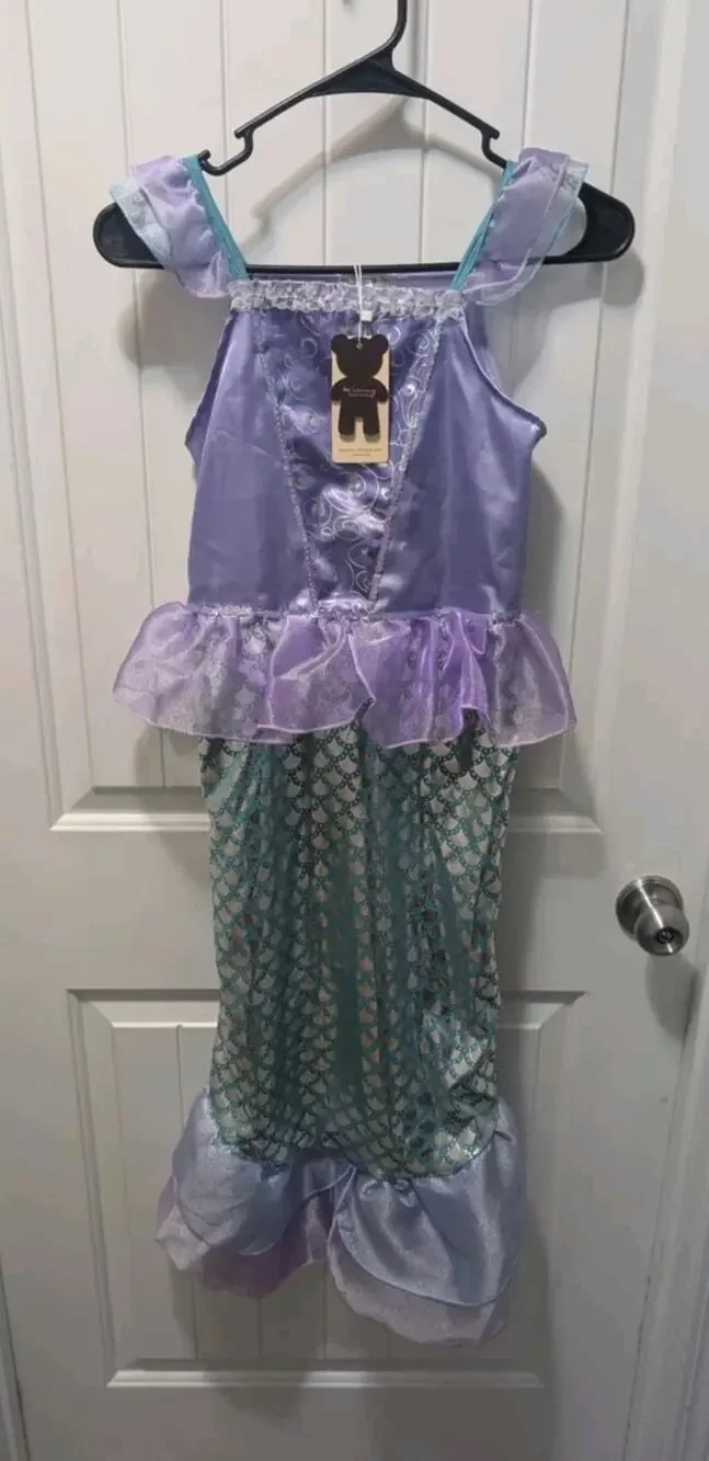 Mermaid Halloween Costume Dress Girls Party Princess Cosplay Ariel Size 8-10 New